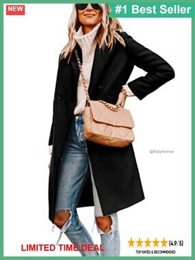 Wool Blend Notch Lapel Double-Breasted Peacoat Knee Length Winter Coat